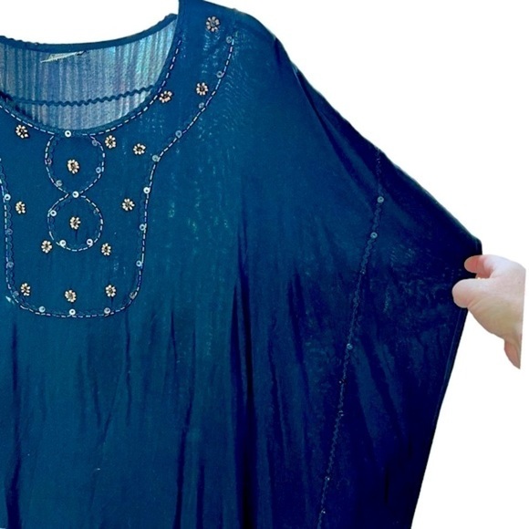 Meetu Magic Boho Kimono Black Beaded Fringe Tassel Hem Arm Holes Cover Up 1XL - Picture 3 of 11